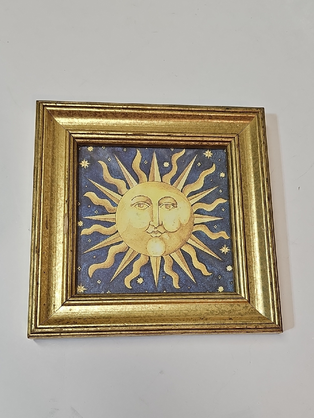 Vintage Mary Beth Zeitz Gold Framed Celestial Sun Wall Art Print - As-Is